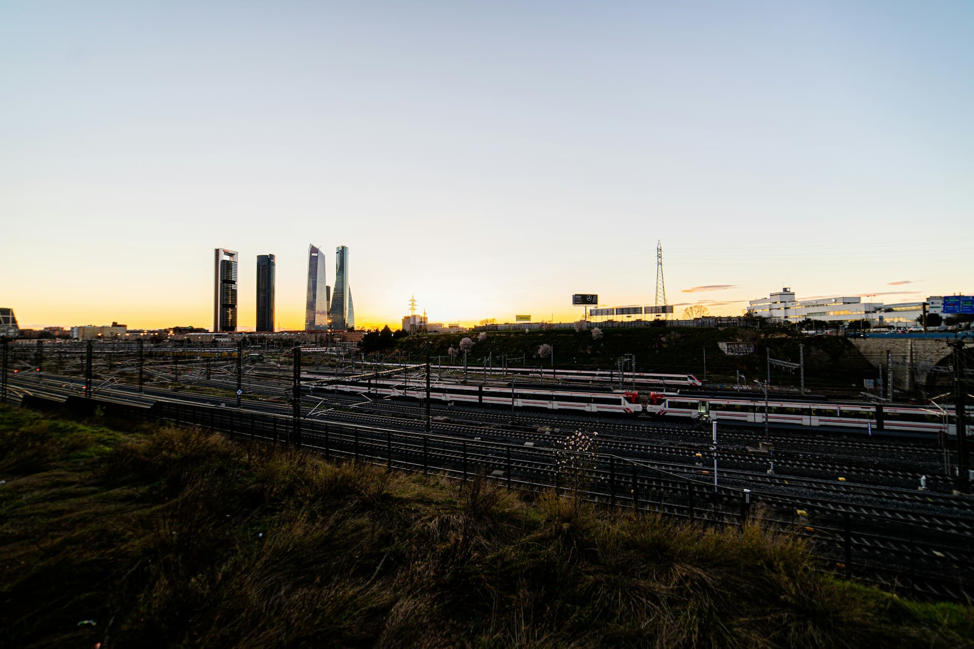 Train tracks near Chamartín station, highlighting the modern infrastructure and connectivity of the Chamartín district.